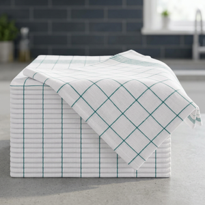 Serviette de cuisine en coton écologique à carreaux, rectangulaire, tissée, lavable en machine, motif vert et blanc - Product Image 1