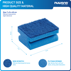 Spugna Abrasiva Antigraffio con Impugnatura Ergonomica, Fibra Blu e Schiuma a Pori Fini per Pulizia Cucina - Product Image 3