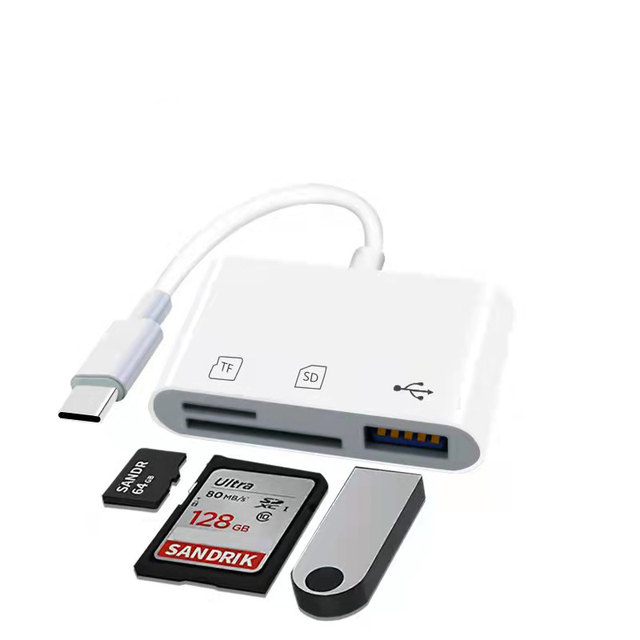 High Quality Brand New 3-in-1 USB-C to SD/TF/MicroSD Card Reader Adapter with AC Output OTG Compatible