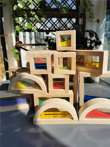 Juguetes sensoriales de madera Montessori, bloques sensoriales, cuentas líquidas, arena, goma, madera, apilamiento de acrílico - Product Image 5