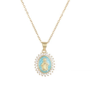 Offre Spéciale Religieux Jade Vierge <span class=keywords><strong>Marie</strong></span> Pendentif 18k Plaqué Or Diamant <span class=keywords><strong>Rose</strong></span> Hoop Pendentif Collier - Product Image 5