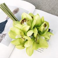 Anggrek Cymbidium Buatan Berkualitas Tinggi 24cm 6 Tangkai Latex Buket Kecil Anggrek Hijau Sentuhan Asli Bunga Pernikahan Hari Valentine Dekorasi Rumah
