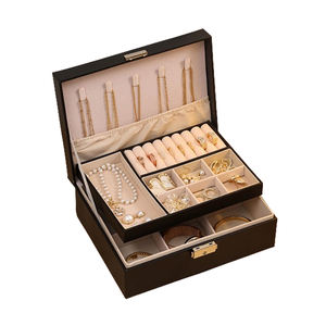 לוגו מותאם אישית pu תכשיטי עור תיבת אריזה כפול תכשיטים תיק תיבת תצוגה במקרה נייד נסיעות נייד מארגן עם מנעול - Product Image 2