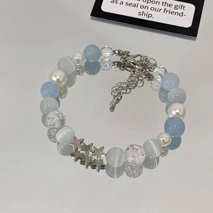 Bracciale semplice con perline di cristallo per donna, dolce ciondolo a forma di stella e luna, gioiello con catena, regalo per San Valentino - Product Image 4