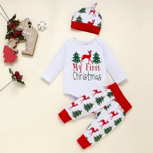 कार्बनिक कपास बच्चे लंबी आस्तीन सर्दियों romper jumpsuit थोक शिशु लाल आउटफिट सूट नवजात शिशु क्रिसमस कपड़े सेट