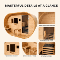 Sauna extérieur PLOUTARA en bois de pruche, écologique, style mid-century, avec porte en verre trempé, fenêtre de ventilation et banc-table intégré