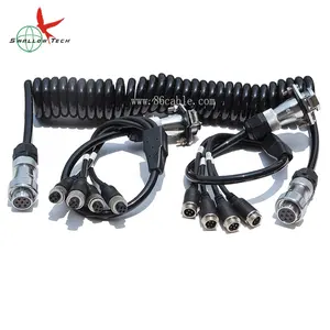 Swallowtech cabo espiral para reboque, cabo de bobina de reboque com 7 pinos para 4 câmeras de segurança de carro