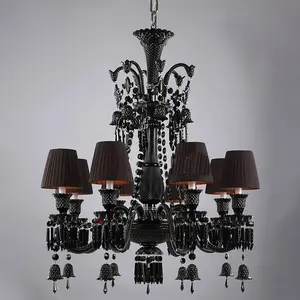 20 Lampen Franse Stijl Zwart Kristal Kroonluchter Hanglampen Voor Woondecoratie Luxe Elegante Lampenkap Lamp