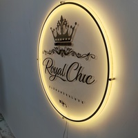 Enseigne néon LED 3D rétroéclairée personnalisée BH, boîte à lumière ronde en acrylique, lettres en relief pour devanture de magasin, panneau publicitaire pour entreprise