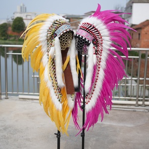 Copricapo Indiano Multicolore con Piume, Cappello da Capo, Copricapo da Motociclista, Copricapo da Uomo Selvaggio, Accessorio per Scenografie e Riprese per Bambini - Product Image 3