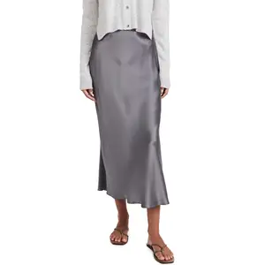 Элегантные Простые шелковые длинные женские повседневные Простые Длинные атласные женские юбки макси