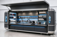 Kiosque de réparation de téléphones portables |   Kiosque alimentaire mobile personnalisé, remorque de réparation de téléphones portables avec poste de travail climatisé