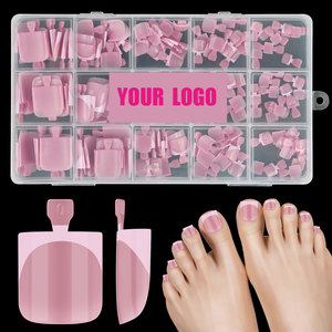 180 pièces de faux ongles d'orteils en gel souple, courts, style French, rose <span class=keywords><strong>nude</strong></span>, carrés, à presser, à retirer par trempage - Product Image 2