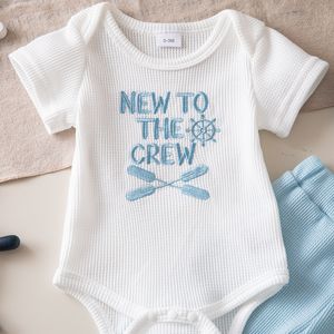 Nouvel ensemble de vêtements pour bébé unisexe en coton respirant à manches courtes, veste, chapeau et pantalon, pour l'été - Product Image 5