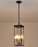 Lámpara Colgante de Techo para Exteriores, 3 Luces, Hierro Negro, Rectangular, Bombilla E12, Impermeable, Altura Ajustable, Regulable, para Porche, Puerta Principal, Techo Alto