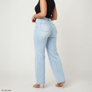 Envío Directo, Jeans BBL con Control de Abdomen para Mujer, Alta Elasticidad, Tallas Grandes, Cintura Media, Cómodos, Pantalones Anchos de Mezclilla - Product Image 1