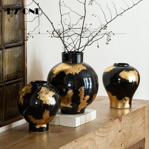 कारीगर बड़े सोने की पत्ती सिरेमिक वेस रेट्रो बर्तन के साथ पेट फूल के आभूषण रेट्रो बर्तन रेट्रो बर्तन - Product Image 3