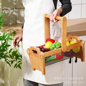 Wooden Garden Harvest Basket Rectangle Handheld Storage Basket With Dividers For <b>Vegetable</b> Picking And Fruit Storage - Product Image 4