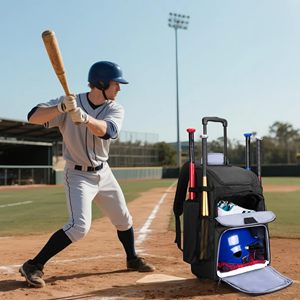 Sac à roulettes pour équipement de softball avec espace séparé pour chaussures, sac à dos de baseball à roulettes pour 4 battes - Product Image 6