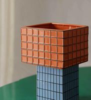 Vase en céramique Art Déco nordique avec motif mosaïque, orange et bleu, pour la décoration intérieure, vase à fleurs