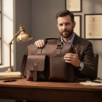 Sac à bandoulière vintage en cuir pour avocat, sacoche de conférence, porte-documents pour homme, sacoche d'affaires pour ordinateur portable