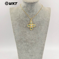 WT-JN363 Offre Spéciale délicat plaqué or oeil de tigre pierres précieuses naturelles et perle croix pendentifs collier pour dames match quotidien