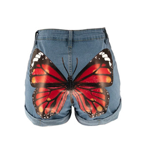 Wholesale Trendy High Waist Butterfly Printed <strong>Stretchy</strong> Denim Shorts <strong>Women</strong> <strong>Jeans</strong> Sexy Denim Shorts - Product Image 5