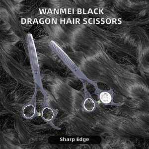 Tijeras Planas Profesionales de Acero Inoxidable Wanmei Black Dragon para Barbería, para Zurdos, Afiladas, Herramientas de Peluquería - Product Image 2