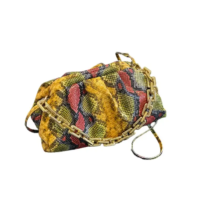 Bolso de mano de alta calidad para mujer, bolsa de mano de piel sintética suave, con cadena dorada, de piel de serpiente