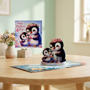 Carte pop-up pingouin artisanale en papier fleuri pour la Fête des Mères et la Saint-Valentin, cadeaux d'amour du Vietnam, les plus vendus et très tendance - Product Image 4
