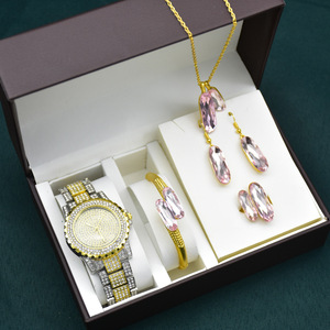 Conjunto de joyería de lujo para mujer, reloj, pulsera, anillo, pendientes, collar, Diamante brillante, precio barato - Product Image 2