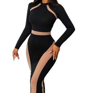 Robe midi décontractée noire élégante et sexy pour femme, tricotée, à manches longues, coupe droite, de haute qualité, personnalisable OEM, pour l'été - Product Image 5