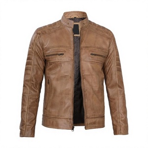 Chaqueta Bomber Casual de Cuero Genuino para Hombre, Cuello Mao, Cierre de Cremallera, Color Sólido, Logotipo con Calentamiento Frontal, Ropa de Invierno - Product Image 3