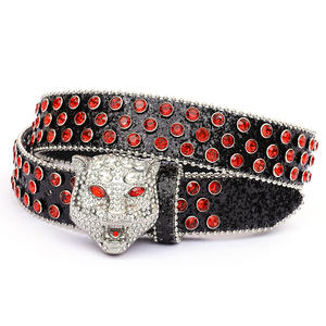 <span class=keywords><strong>Boucle</strong></span> métallique magnétique tête léopard or bleu cristal clouté paillettes cuir PU outil de coiffure diamant strass ceintures de taille - Product Image 2