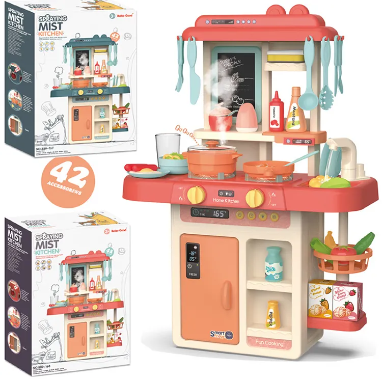 Set Mainan Piring Dapur Anak Perempuan, Set Permainan Dapur Realistis Ringan dan Suara, Pusat Pembelajaran Dini Dapur untuk Anak Perempuan Isi 42 Buah