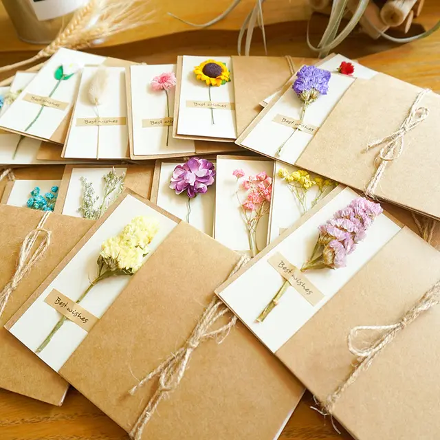 Wholesale Handwritten Valentines' Day Christmas Gift Dried Flower Greeting Cards