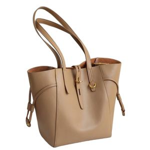 Wholesale Custom New Fashion Genuine Cowhide Leather Tote <b>Bag</b> for Women <b>Drawstring</b> & Button Closure <b>Large</b> Capacity Handbag Purse - Product Image 3