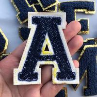 Patch thermocollant 3D en chenille brodée de paillettes, à appliquer sur vêtements, sacs, badges nominatifs DIY, patchs alphabet A-Z