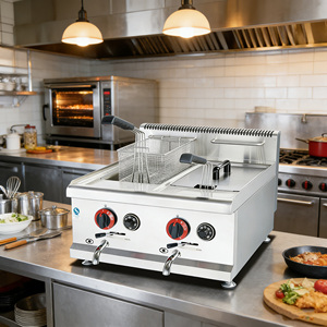 <span class=keywords><strong>Friteuse</strong></span> Commerciale à Gaz Naturel de Comptoir 14L+14L avec Deux Réservoirs Amovibles pour Friture de Poulet, Frites et Chips - Product Image 6