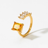 Cincin zirkon lapis emas 18 K wanita, cincin perhiasan lapis emas cantik warna-warni yang dapat disesuaikan, cincin modis baja tahan karat untuk wanita