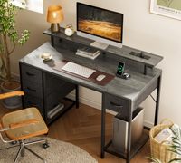 Bureau d'ordinateur réglable pour le télétravail avec armoire de rangement, prises électriques, tiroir de rangement, étagères et 2 crochets pour chambre à coucher