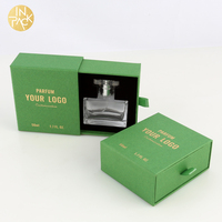 Boîtes d'emballage de parfum de luxe personnalisées IN PACK 50 ml, boîte à tiroir, logo en feuille d'or, insert en éponge noire
