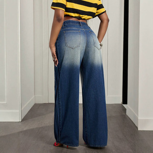 Pantalones vaqueros plisados de pierna ancha al por mayor para mujer, pantalones rectos sueltos con efecto lavado retro y caída fluida, pantalones largos hasta el suelo - Product Image 4