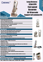 Escáner de Código de Barras Inalámbrico 1D 2D CCD 2.4G BT USB, Lector de Códigos QR para Punto de Venta, Supermercado, Almacén