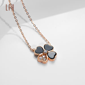 Collar con Colgante de Trébol de Cuatro Hojas, Oro Puro de 18k, Circonita Cúbica Real, Au750, Grueso y Delicado, Oro Rosa, Venta al Por Mayor - Product Image 4