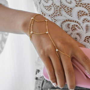 Pulsera de Moda para Mujer con Circonita, Joyería de Acero Inoxidable, Anillo de Mano, Cadena de Pulsera con Anillo para el Dedo - Product Image 1