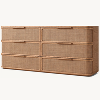 Commode moderne en bois de chêne massif avec dessus en osier, 6 tiroirs, hauteur réglable en acier inoxydable pour chambre à coucher