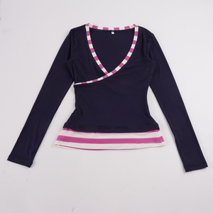 Nouveau haut moulant à manches longues, col en U, coupe basse, rayé, patchwork colorblock, style American Hot Girl, qui flattere et resserre la taille - Product Image 6