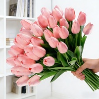 Realistische PU Mini-Tulpen Künstliche Blumen Handgefertigte Naturgetreue Kunsttulpen mit Echtem Gefühl Einzelner Stiel für den Muttertag