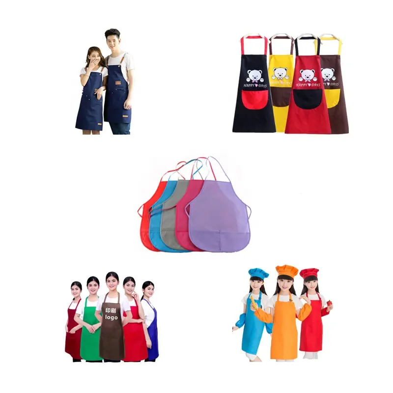 Cheap promotion custom logo cotton kitchen cooking apron,plastic pvc disposable apron